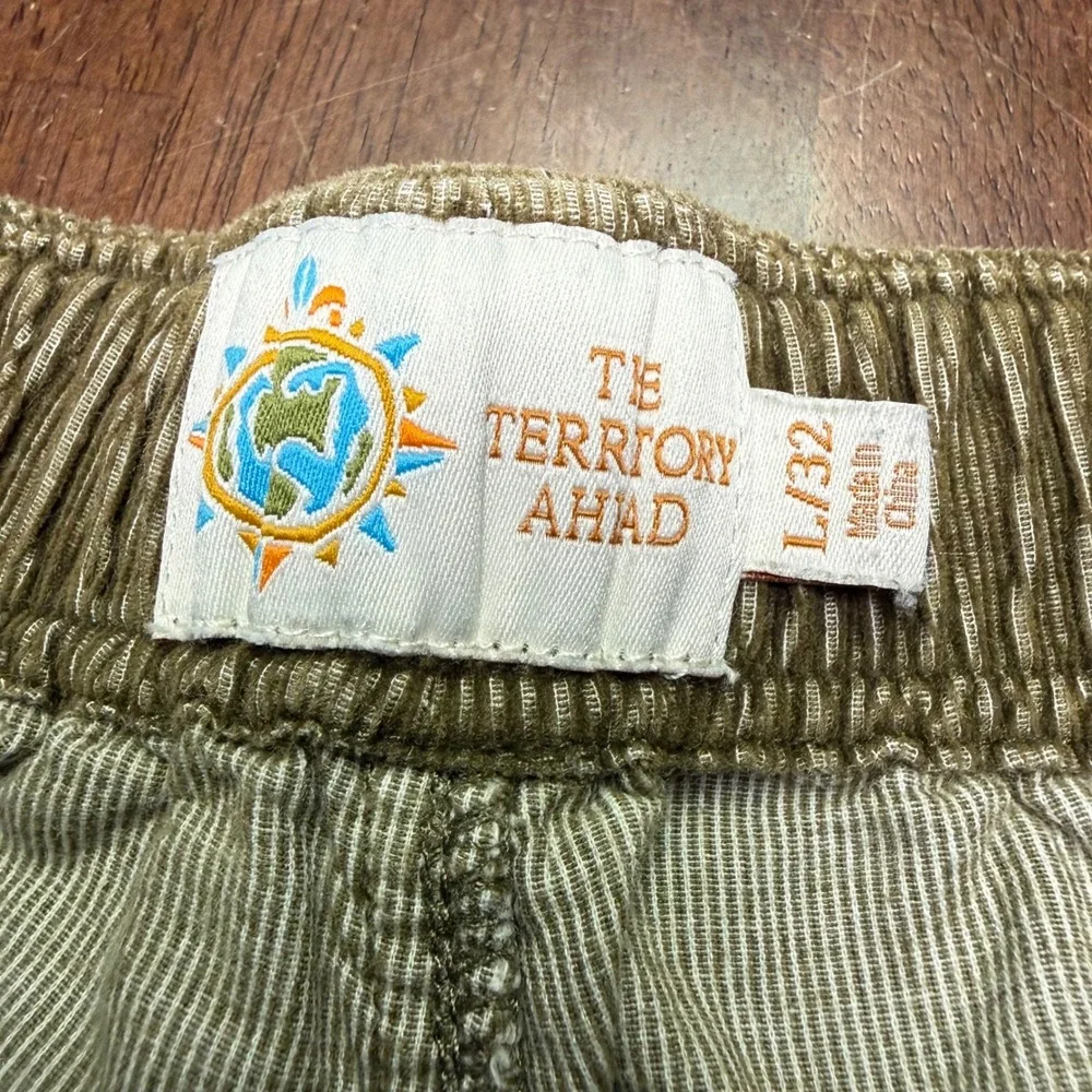 The Territory Ahead Corduroy Pants Mens L 32x30 Olive Green Elastic Waist Cotton